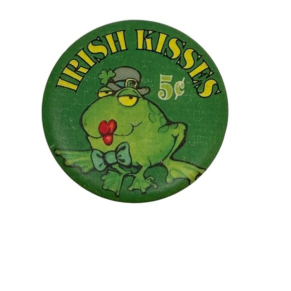 1982 "Irish Kisses 5 cents Frog Pinback Button Pin St. Patrick's Day Paddy - Picture 2 of 5